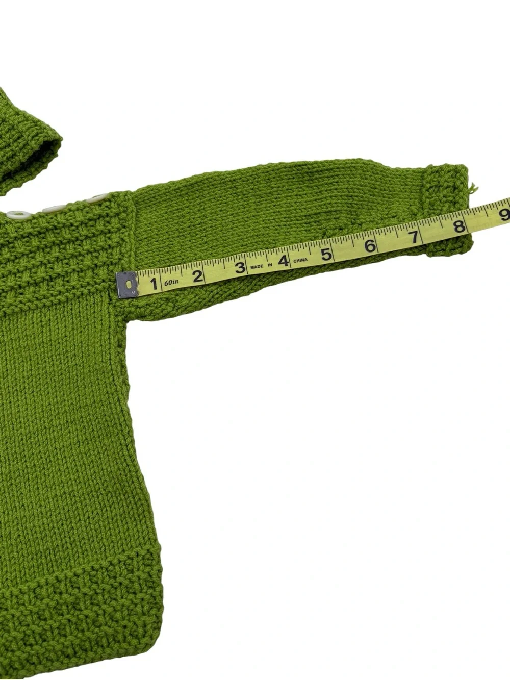 Handmade Baby Sweater Hat Set Green Knit 3-6 Months Chunky Hand Knit